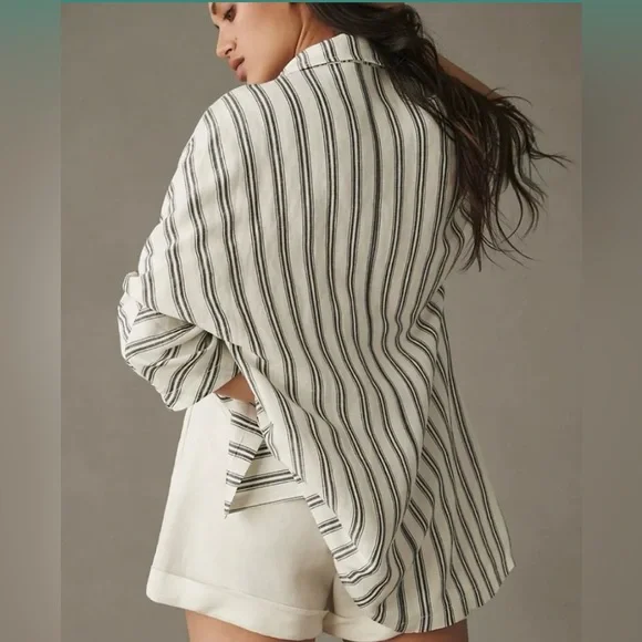 Anthropologie Pilcro Striped Oversized Dolman Linen Blend Blazer Size Medium - Picture 2 of 9